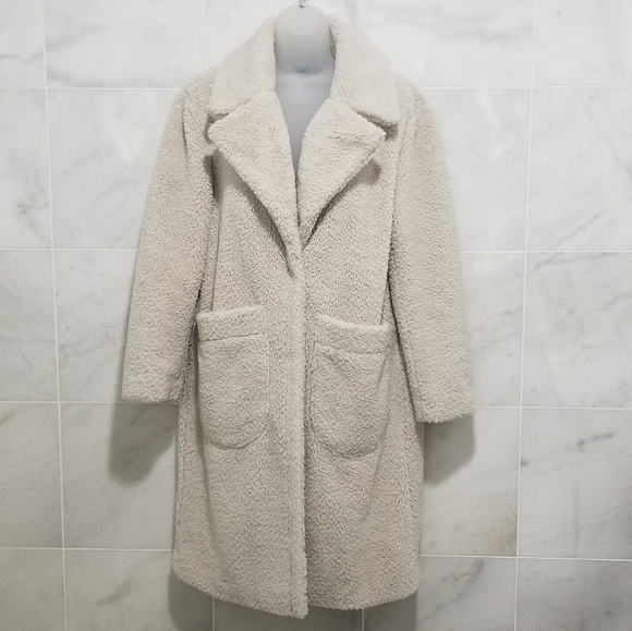 Halogen Patch Pocket Teddy Coat Cream Medium - Picture 8 of 10